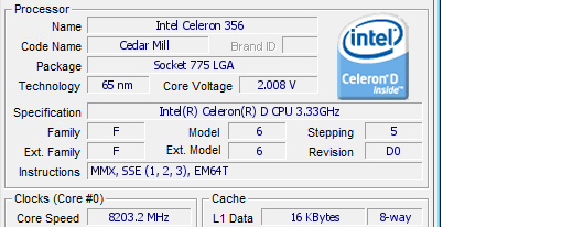 Intel Celeron 356 llevado hasta los 8.2 GHz