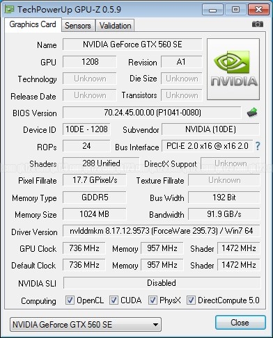 GeForce GTX 560 SE de Galaxy - GPU-Z