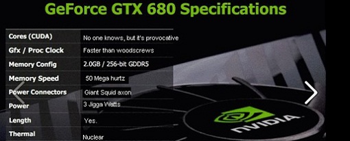 [Humor] Especificaciones de la GeForce GTX 680