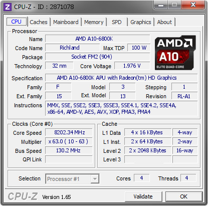 CPU-Z AMD A10-6800K OC @ 8.2 GHz